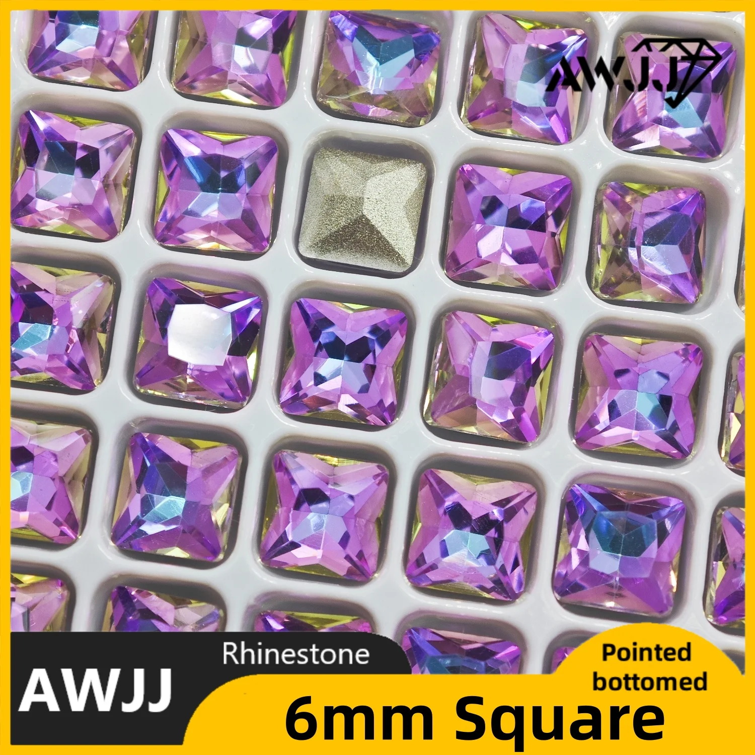 6 مللي متر مربع الشكل كريستال جميع الألوان وأشار القاع الديكور الأحجار الكريمة المستخدمة للأقراط والقلائد مجوهرات الأظافر الإكسسوار