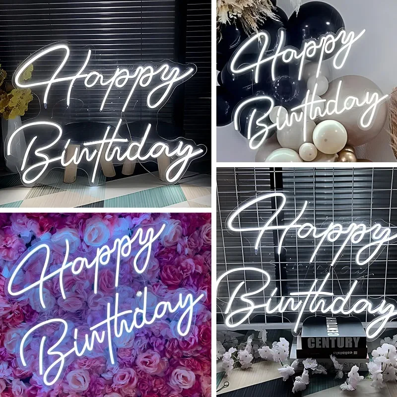 Happy Birthday LED Neon Light Signs with Dimmable Switch 5v Power Cold Happy Birthday Party Room Wall Art Backdrop