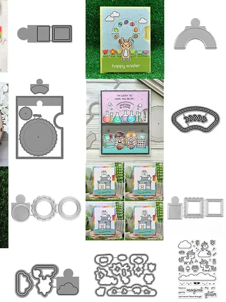 Matrices de découpe de cadre de base de roue de révélation, roue de révélation de licorne, timbres de nuage gonflés et découpés pour bricolage, Scrapbooking, fabrication artisanale de cartes