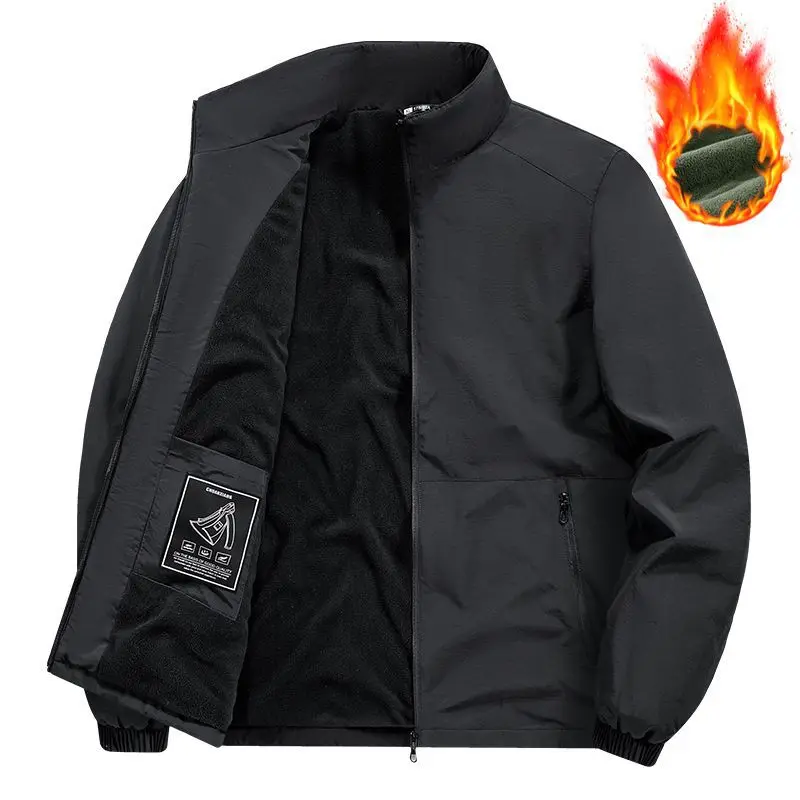Men's Autumn Winter Fleece Casual Jacket Thickened Warm Coat Stand-Up Collar Outdoor Soft Cozy Men's Jacket