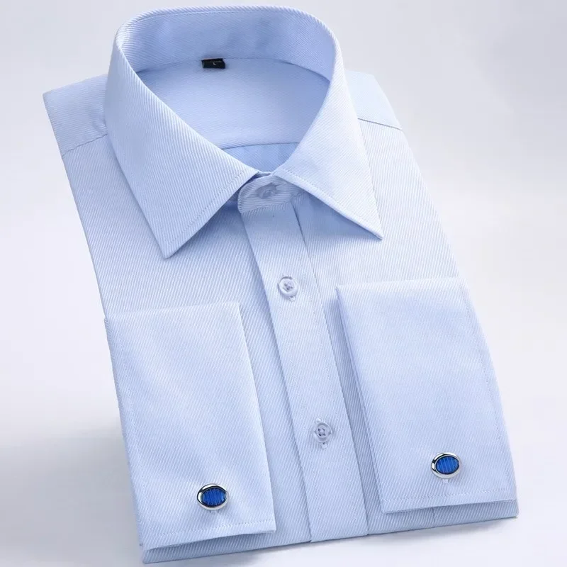 Camisa de vestir de manga larga con puños franceses para hombre, botones formales de negocios, camisa de gemelos de ajuste Regular, primavera y otoño, nuevo