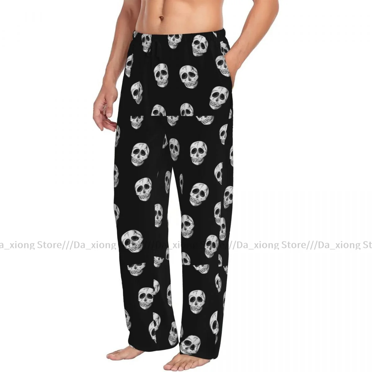 Men\'s Sleepwear Loose Sleep Pants Pajamas Vintage Skull Long Lounge Bottoms Casual Homewear