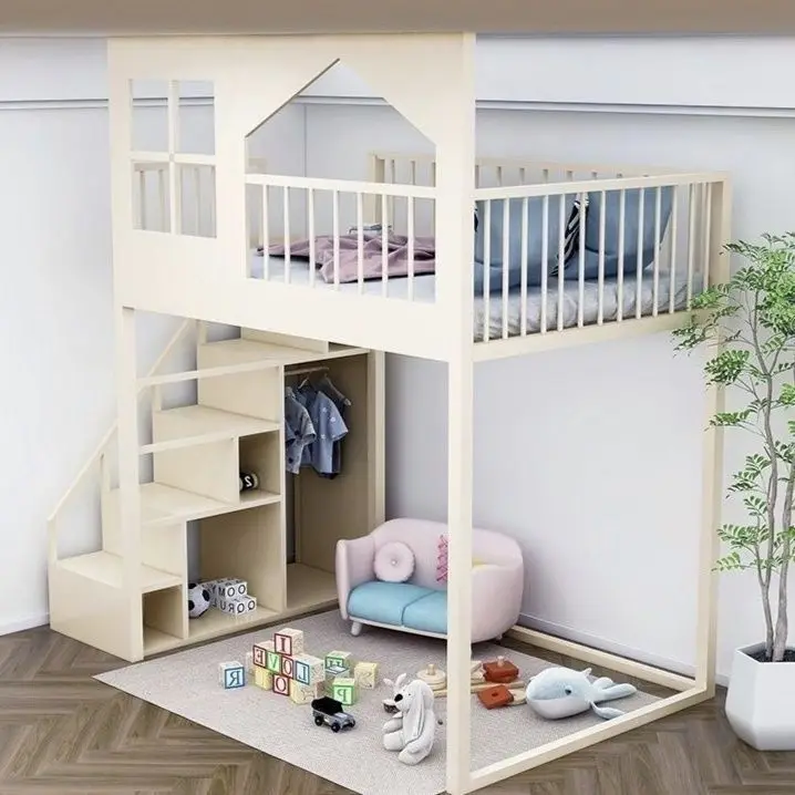 Wrought iron bed Duplex space Elevated attic Second floor Simple iron frame bed High and low small apartment bed Upper floor