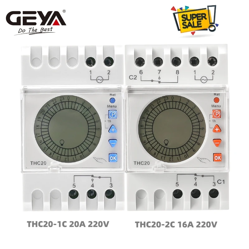 Geya-programável Interruptor de Controle de Tempo Led Backlight Timer Sceen Daylight Economizador Eletrônico Temporizador 24 Horas ac 220v 16a 20a
