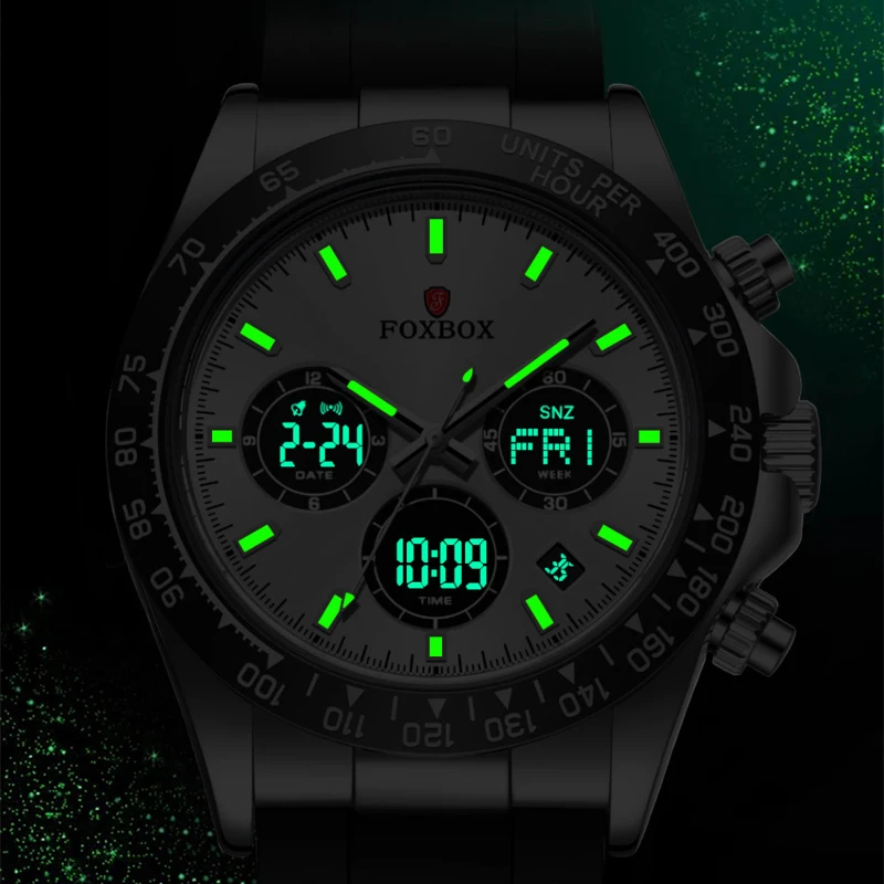 LIGE Top Brand Luxury FOXBOX Men Watch Calendar Date Week Quartz Wristwatch Dual Display Digital Watches Mens Luminous Clock Man