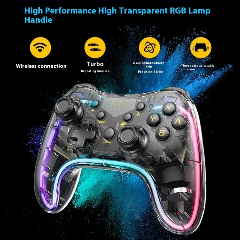 Switch Pro Transparent Controller NS  Wireless Bluetooth Lite Sensory PC Computer Mobile Game Controller Light Effect Vibration