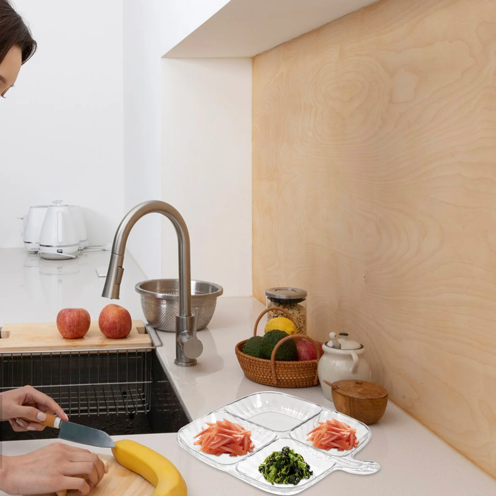 

Space-Saving Kitchen Prep Tray Multi-Compartment Divided Plate for Garlic Onion Ginger Condiment Organizer Meal Prep Culinary