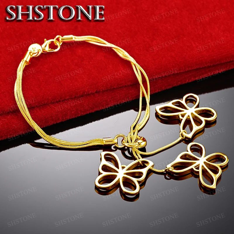 18K Gpld Three Butterflies Chain Bracelets For Women Birthday Party Wedding Fashion Charm Jewelry Gift Accessories