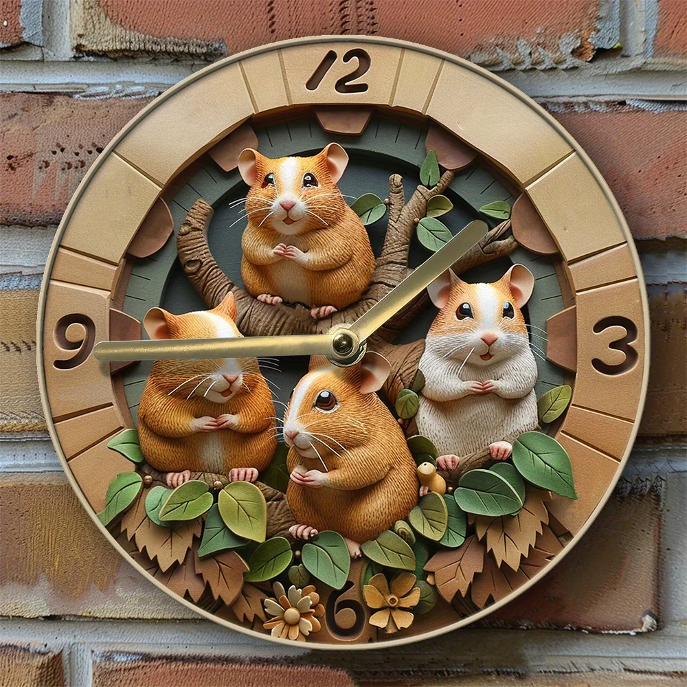 Silent Wall Clock With 2D Effects-Hamster Theme, Perfect For Kitchen& Living Room Decor, Ideal Father'S Day Or Thanksgiving Gift