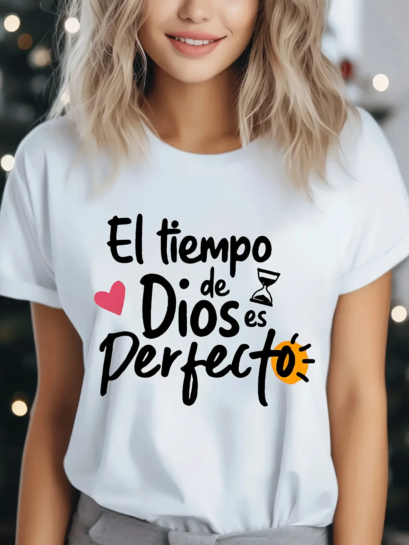 Breathable Short Sleeve Round Neck with Inspirational Spanish Letter Print Harajuku Sleeve Clothing Street Aesthetic Clothes