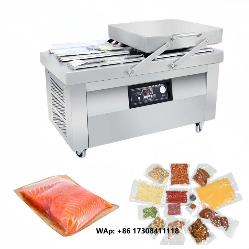Stainless Steel Double-chamber Vacuum Sealer for Food Packaging, Suitable for Preserving Rice, Seafood, and Cooked Food