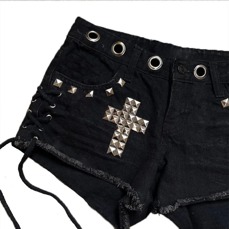 Subcultural Summer Gothic Hot Girl Women's Metal Circle Willow Nail Decorative Shorts Ultra Short Shorts Punk Y2K Harajuku Sexy - Image 4