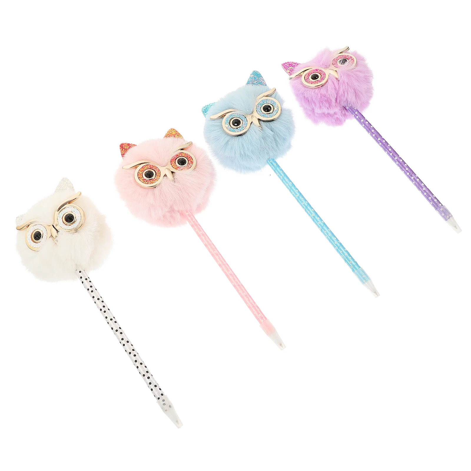 

4 Pcs Owl Fur Ball Pen Ballpoint Cartoon Multi-function Fluffy Child Fountain Ink