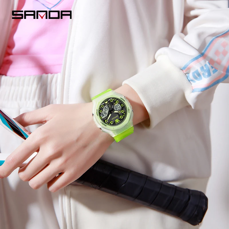 SANDA 6200 الساعات الإلكترونية الجديدة متعددة الوظائف ضوء الليل ساعة تنبيه 50 متر مقاوم للماء كول الذكور والإناث طالب ساعة اليد