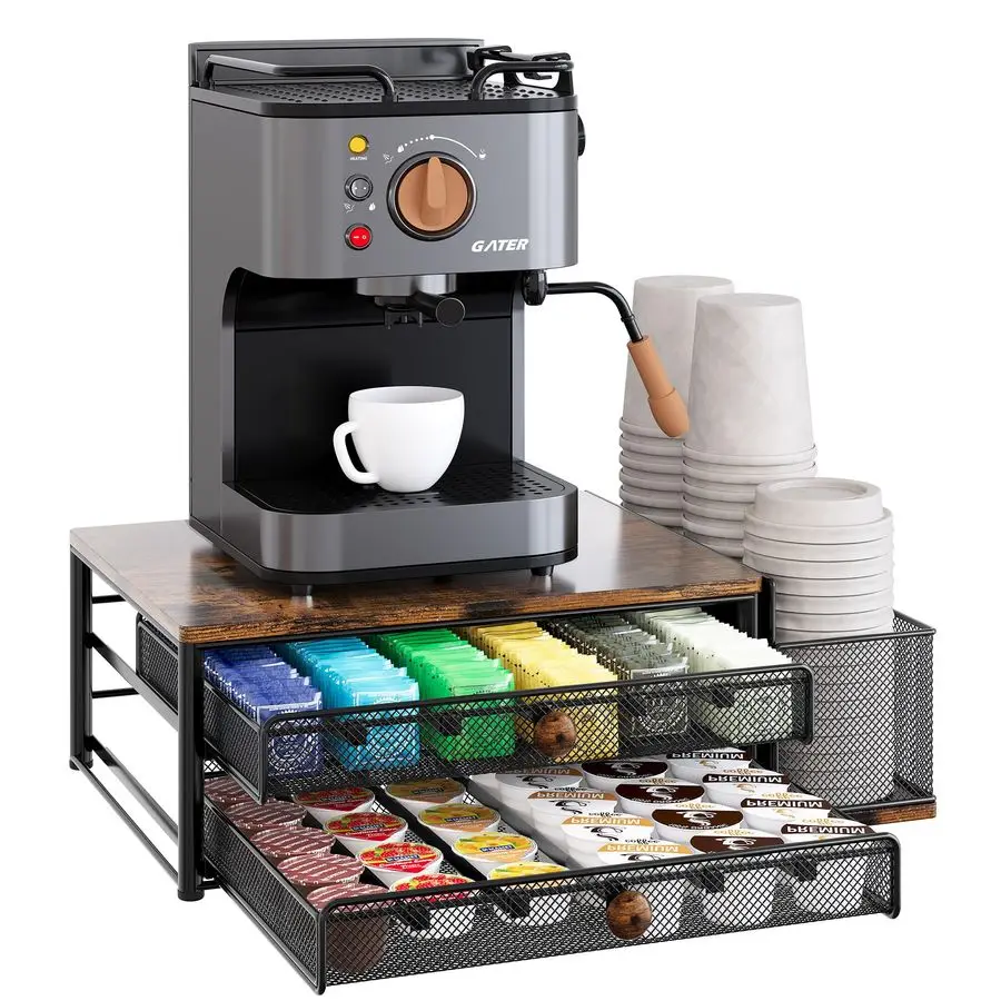 

K Cup Holder 60 Capsule Capacity 2 Tier Sliding Pods Storage Drawer with Disposable Cups amp Lids Holder, Coffee Bar Station Or