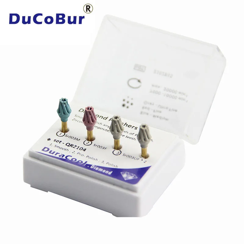 

DuCoBur 4pcs/Set Dental Diamond Rubber Polishers Drill Bits Laboratory Tool Kits used to polish Zirconia Ceramics etc.