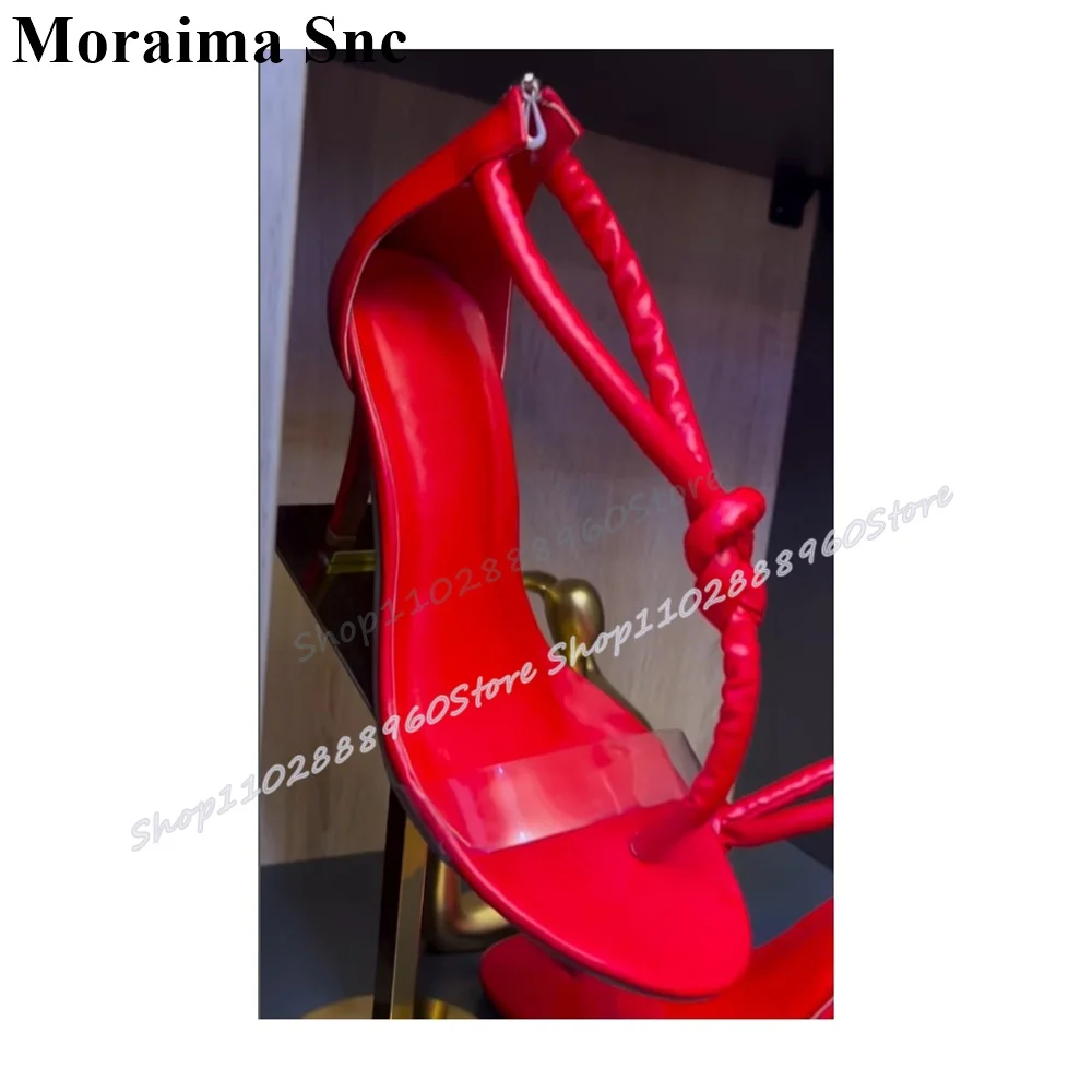 

Red Knot Strip Flip Flops Sandals Stilettos High Heel Shoes For Women Back Zipper Open Toe Casual Gorgeous Luxury Women Sandals