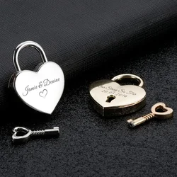 Personalised Heart Padlock Engraved Name Date Couple Love Lock with Key for Boyfriend Him Her Wedding Anniversary Custom Gifts