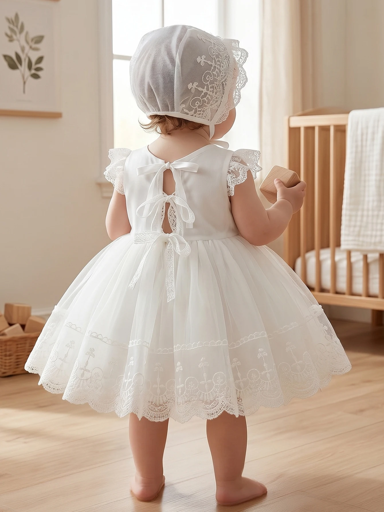 Elegant White Lace Baptism Gown for Infant Girls,Princess-Inspired Formal Attire Suitable for Baptisms,Wedding,Special Occasions