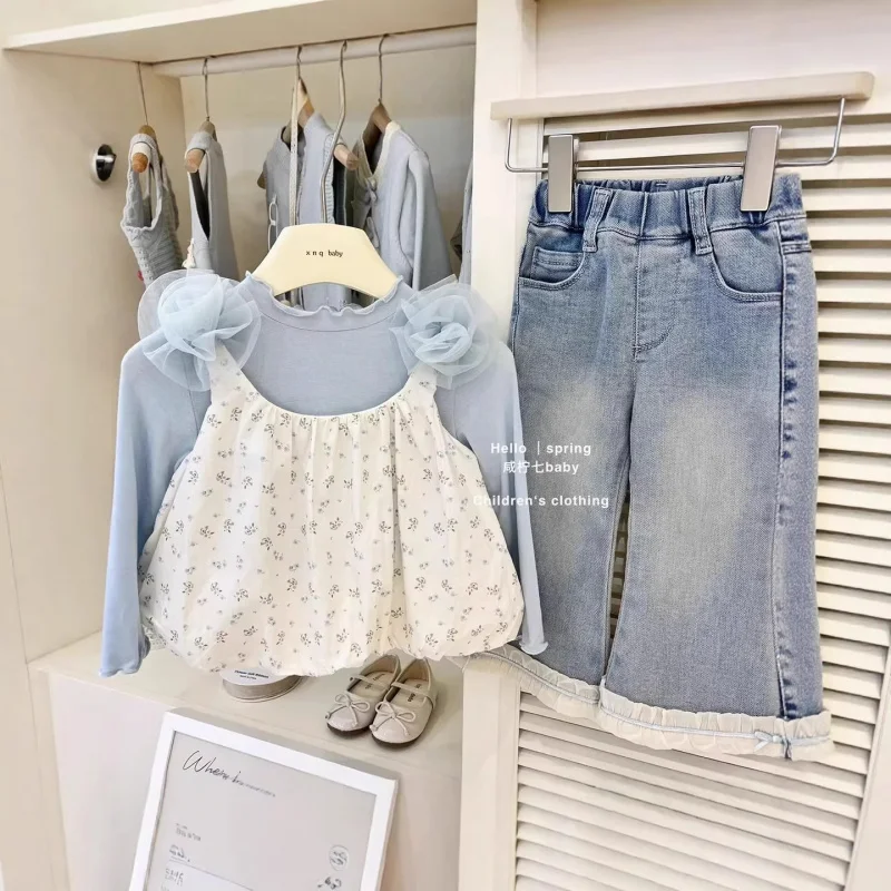 

New style baby girl outfit: stylish floral two-piece set with lace camisole