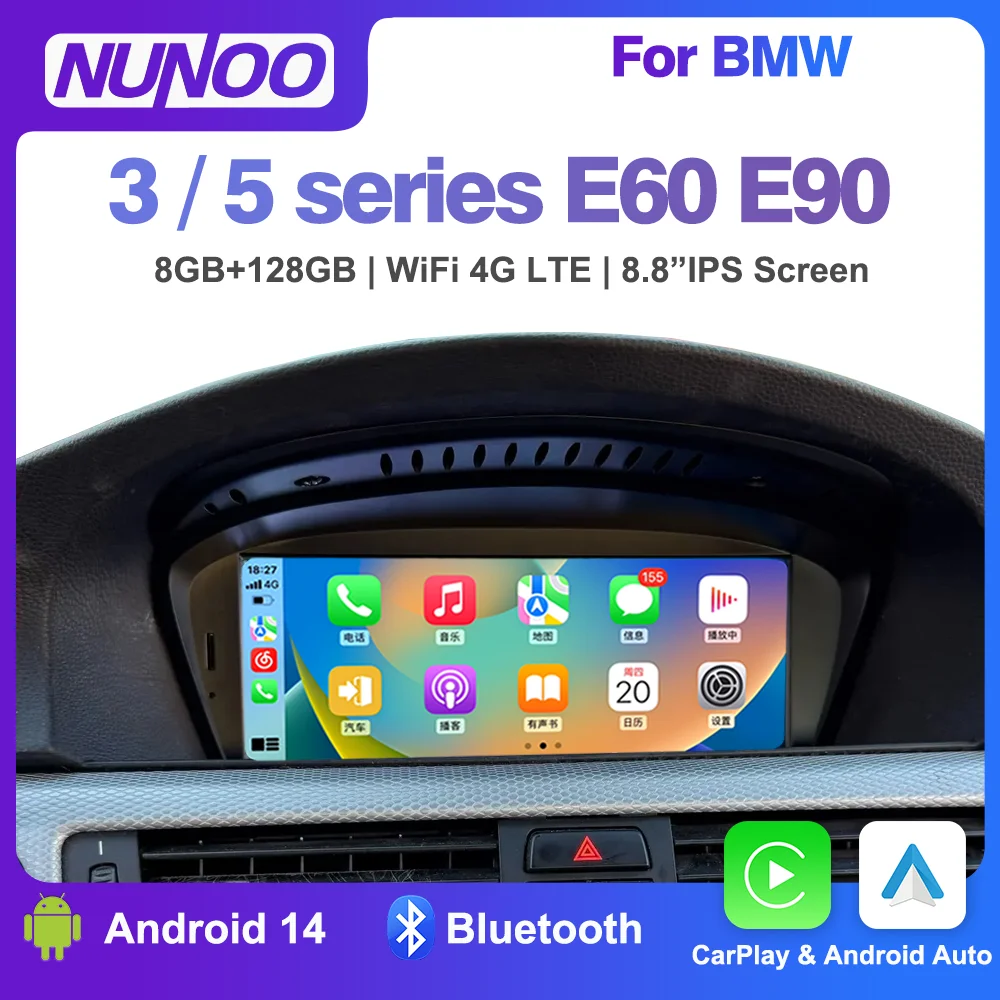 Android 14 CarPlay Car Radio For BMW 3 Series E90 E91 E93 5 Series E60 E61 E63 E64 2005-2012 Auto Smart Systems Multimedia Navi