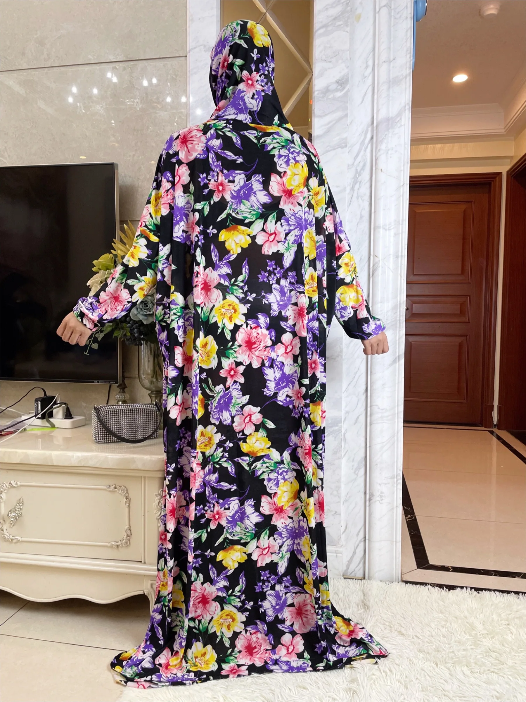 Ramadan Abaya  Muslim Women, Hooded Turkey Dress, African Prayer Garment,  Dress, High Elastic Comfort Fabric, Floral Prints Rob