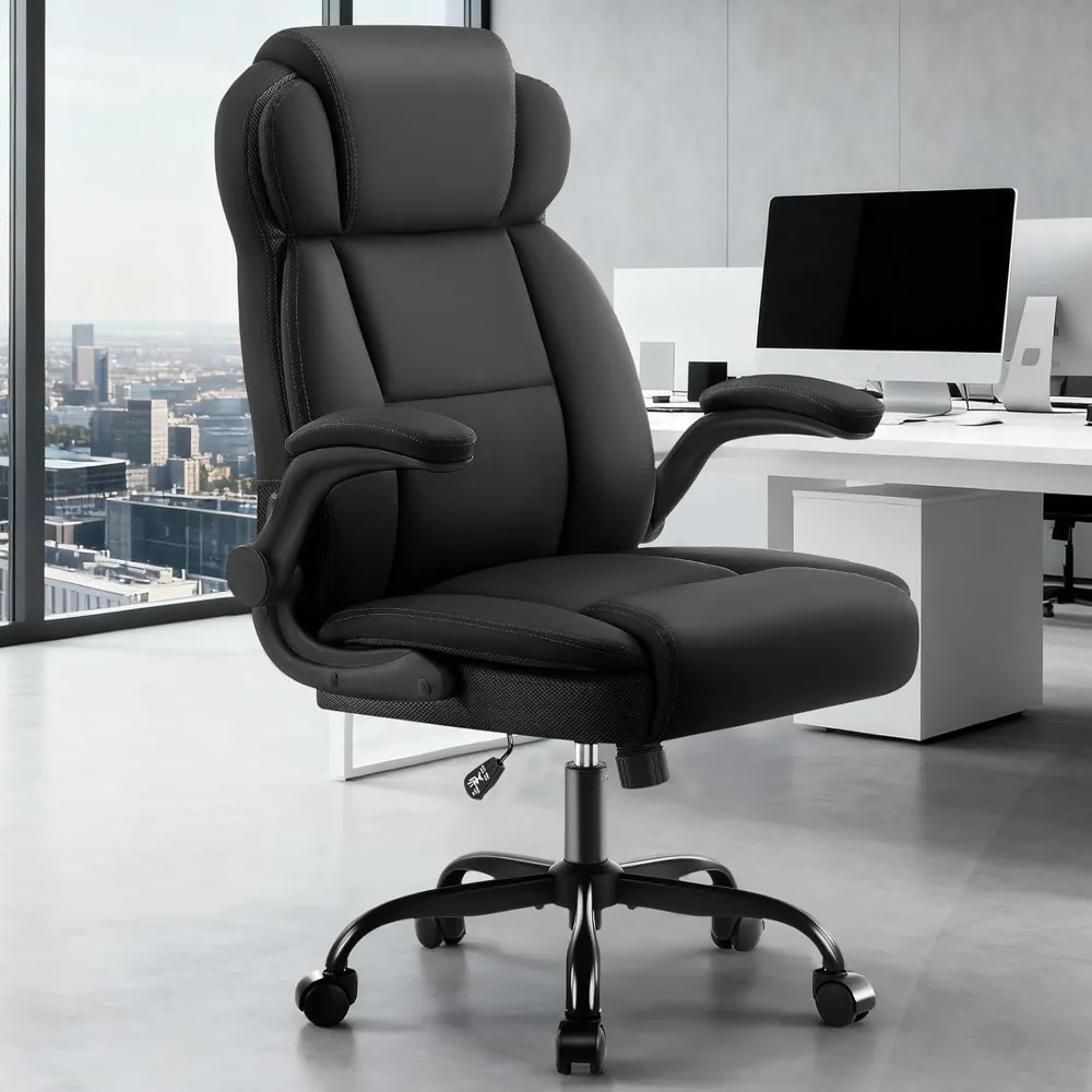 

Ergonomic Office Chair with High Back Headrest,PU Leather Executive Desk Chair Padded Flip-Up Armrests,Swivel Computer Chair