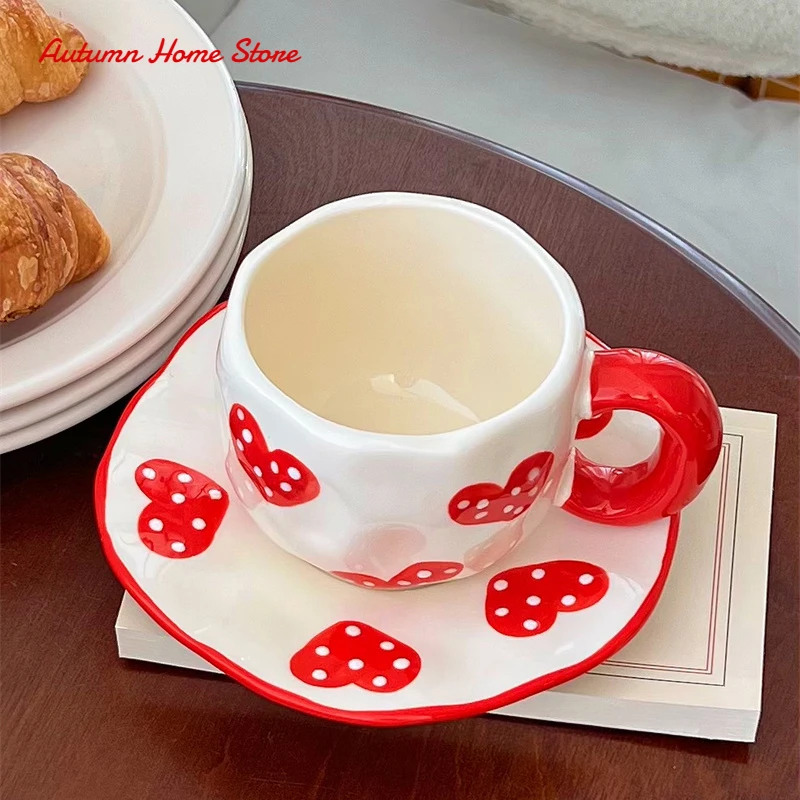 

Festivals with Hand Gifts Creative Irregular Heart Shaped Ceramic Coffee Cups Dishes Flower Tea Cups