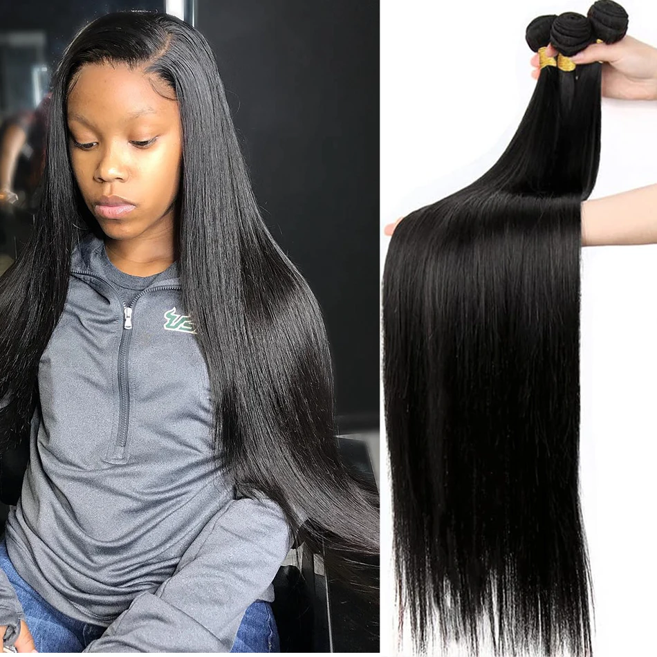 

Bone Straight 30, 40-дюймовые пучки человеческих волос, 100% наращивание человеческих волос, натуральные черные бразильские пучки волос, 1/3/4 пучка