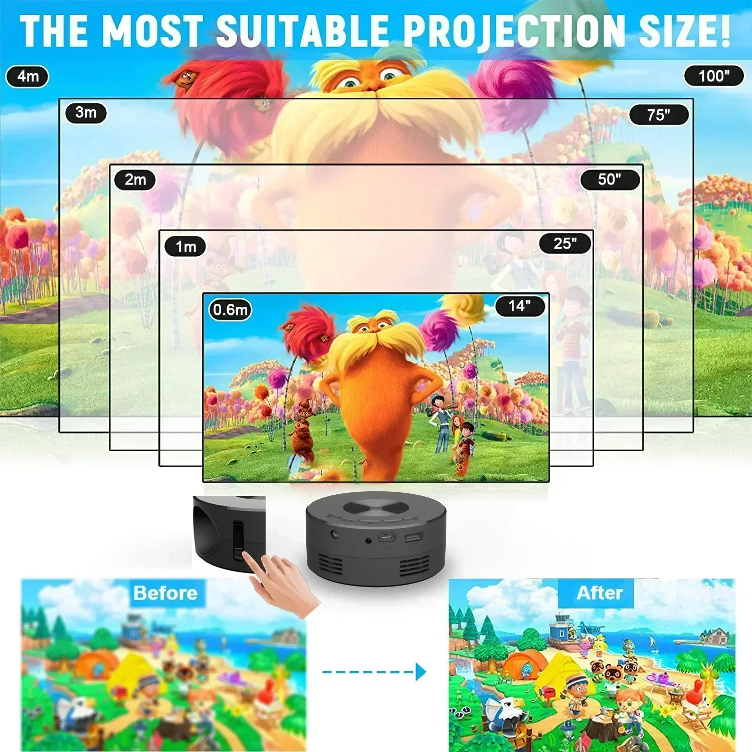 YT200 スマートプロジェクターオートフォーカス Android LED HD プロジェクターサポートデコード 1080P ビデオホームシネマ屋外ポータブル