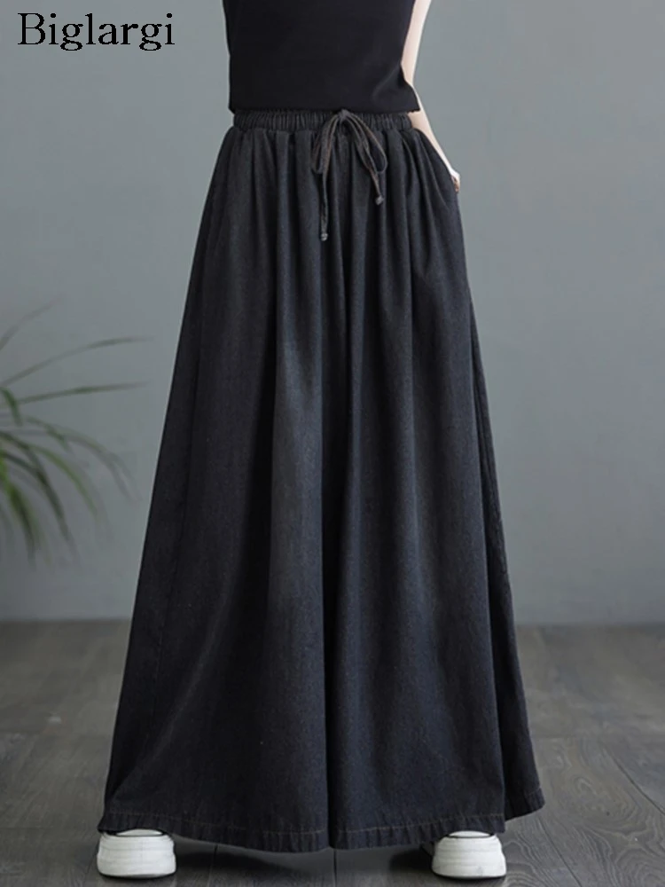 

Джинсы большого размера, весенние широкие длинные брюки, женские модные повседневные свободные женские брюки с высокой талией, женские джинсовые брюки