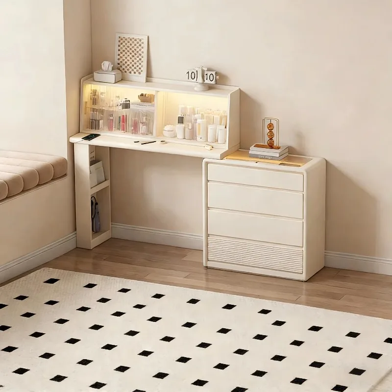 New solid wood dresser set with LED storage drawers bedroom dresser luxury cosmetics storage box popular 2026 furniture
