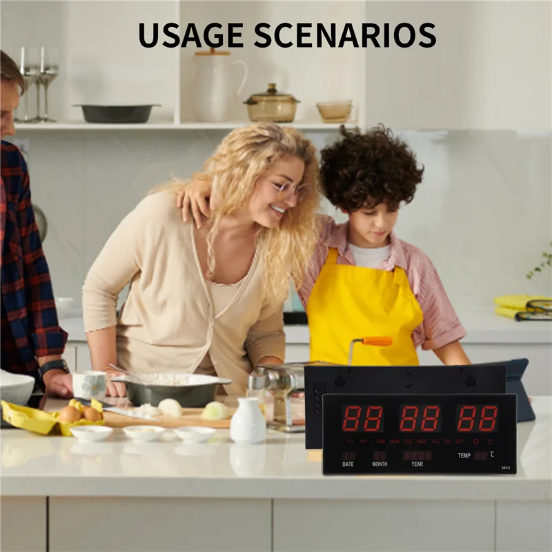 【Flash Sale】LED Perpetual Calendar Electronic Clock Digital Wall Clock Alarm Hourly Chiming Temperature Table Clocks Home Office view 2