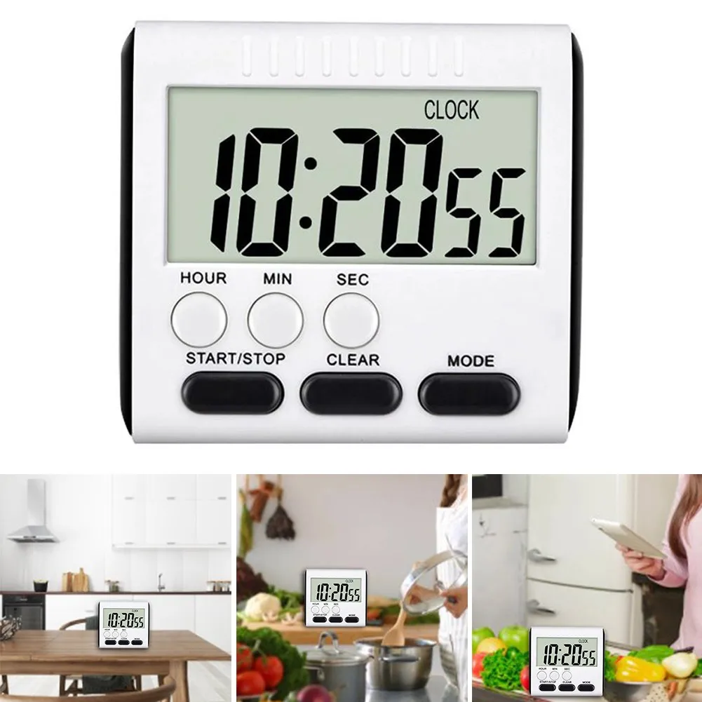 LCD Digital- Timer Alarm Count Up Down 24Hour Kitchen Cooking Reminder With Stand Magnet Hanging Mount Plastic Gadget