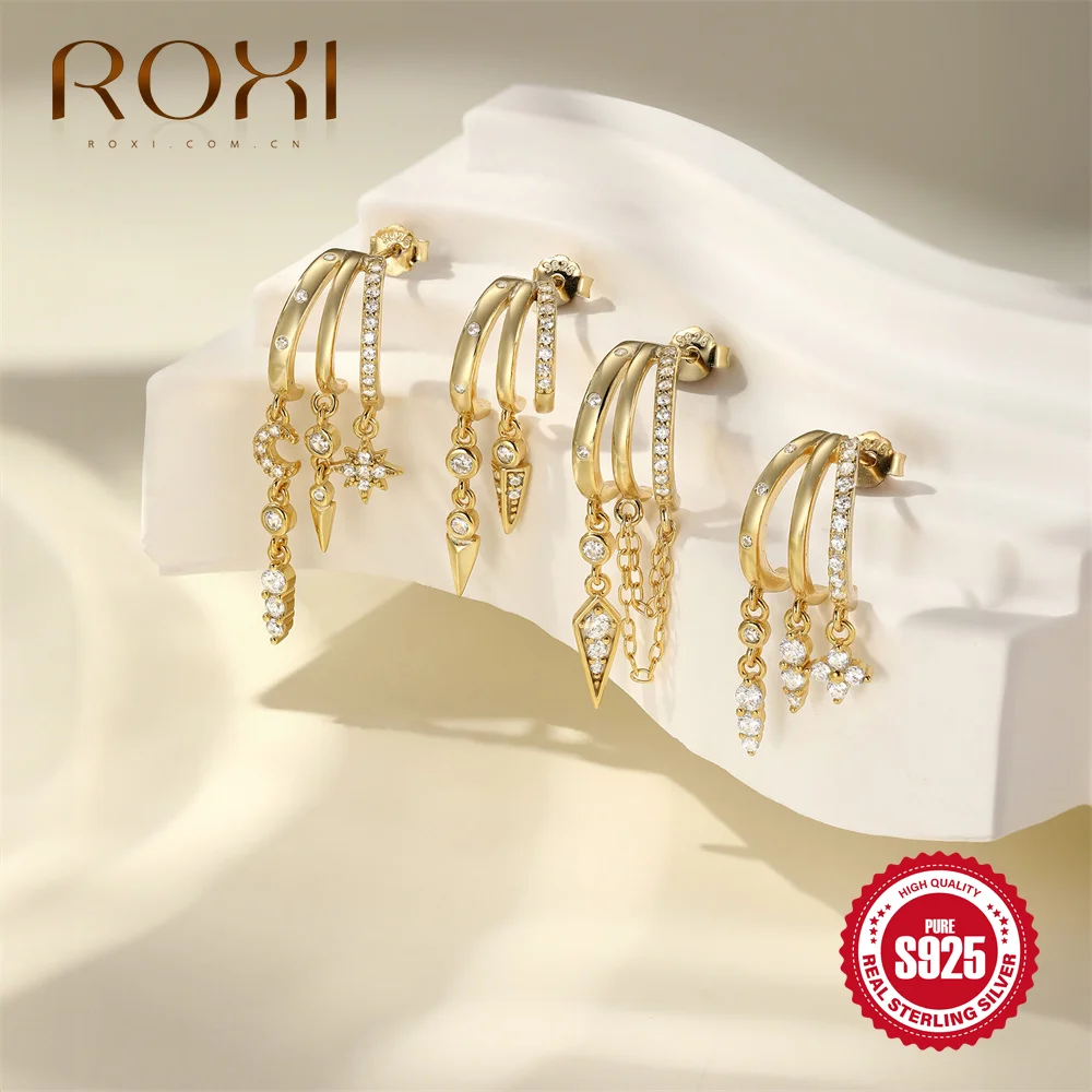 

ROXI New 925 Silver Color Gold Pearl Bee Irregularity Star Moon Earrings For Women 2025 Trending Fashion Jewelry Birthday Gifts