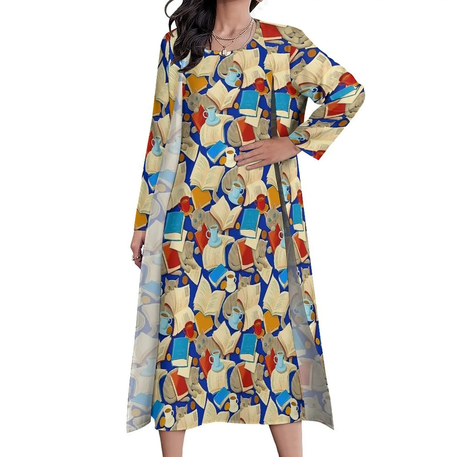 Robe Longue pour Chat de Bibliothèque et Nettoyage, Vêtement Maxi Élégant, Style Boho, Plage, 2 Pièces, Graphique, Éducatif, 4XL, 5XL, Printemps