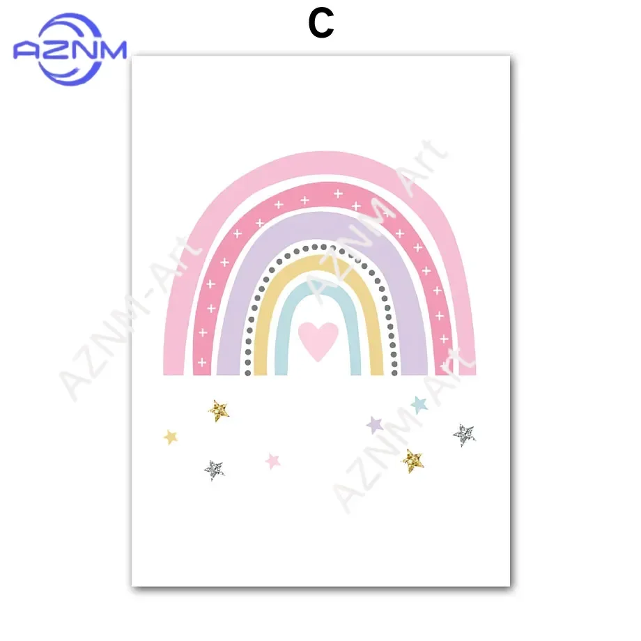 1Pc/6Pcs Pink Unicorn Rabbit Rainbow Cloud Flower Nursery Wall Art Canvas Painting Posters And Prints Wall Baby Kids Room Decor