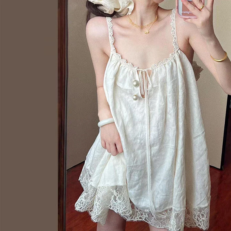 

Large French Court Style Lace Camisole Nightgown Women's Summer Loose Fitting Sleeveless Pajamas For Girls Can Be Worn Outside