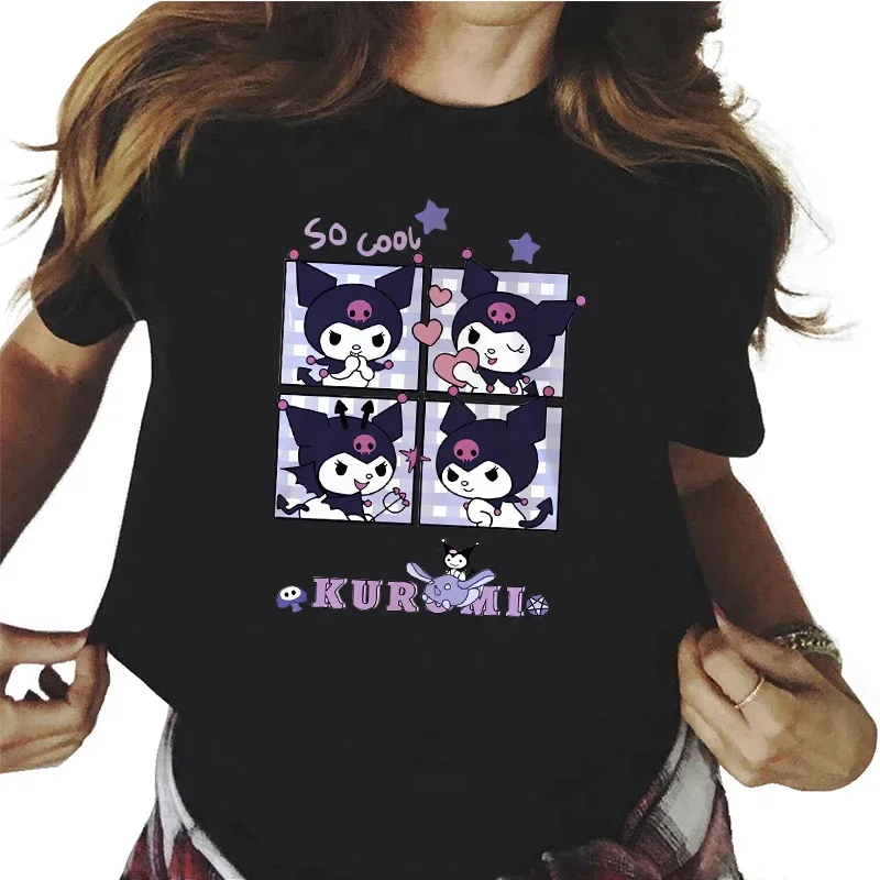 2024 topo t engraçado dos desenhos animados t camisa kuromi feminino mangá sanrio camiseta y2k gráfico tshirt streetwear topo t feminino grunge