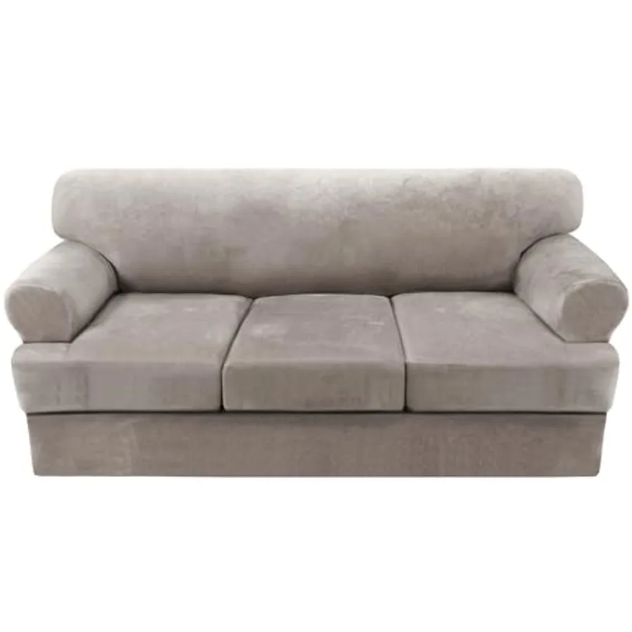 

Cover 4 Pcs T Slipcovers Thick Velvet Couch Cover Furniture Protector Stretch Covers for Couch with Individual T Covers Washabl