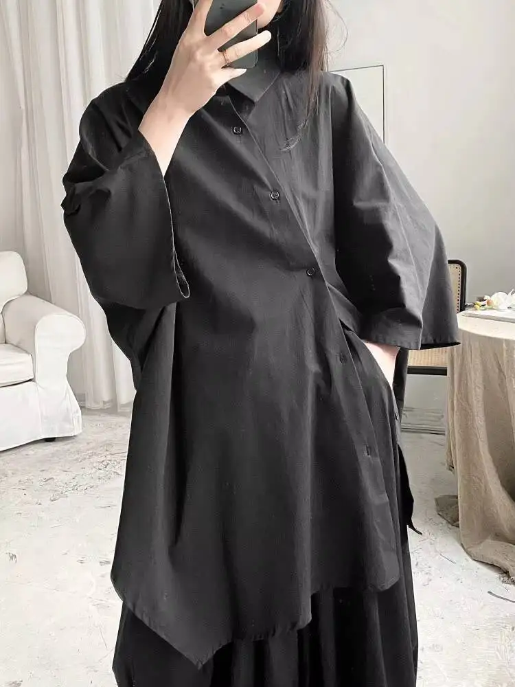 

Ladies Long Sleeve Shirt Spring And Summer New Irregular Personality Loose Japanese European Loose Leisure Large Size Shirt