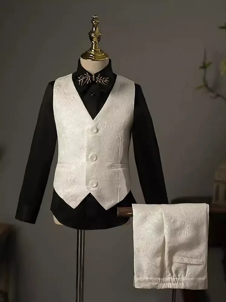 Neue Kinder Host Performance Anzug Pailletten Perlen Design Kinder Hochzeit Geburtstags feier Abendkleid Jungen Laufsteg Blazer Sets a3381