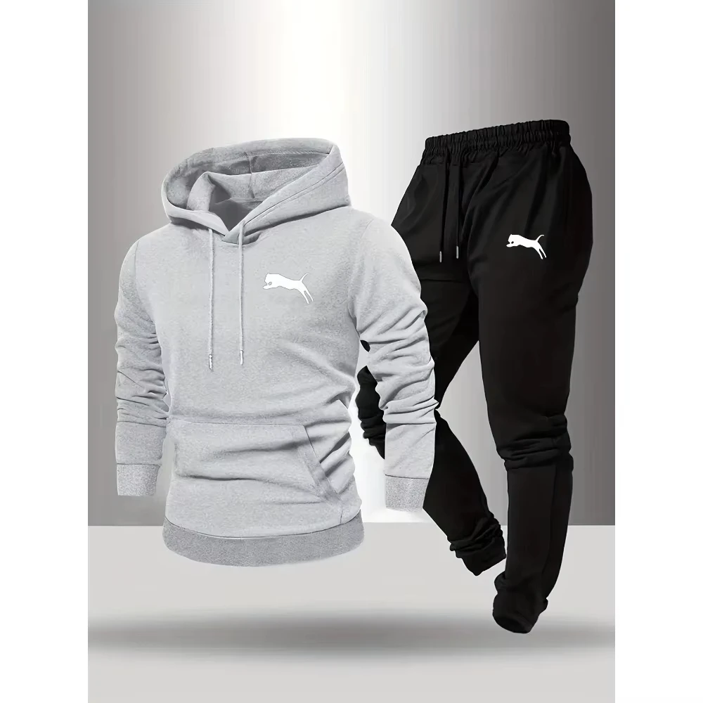 2026 Hot Selling Men's Hooded Sweatshirt & Pants Set Casual Tracksuit Streetwear Sportswear Fitness Jogger Outfit Two Piece Set view 2