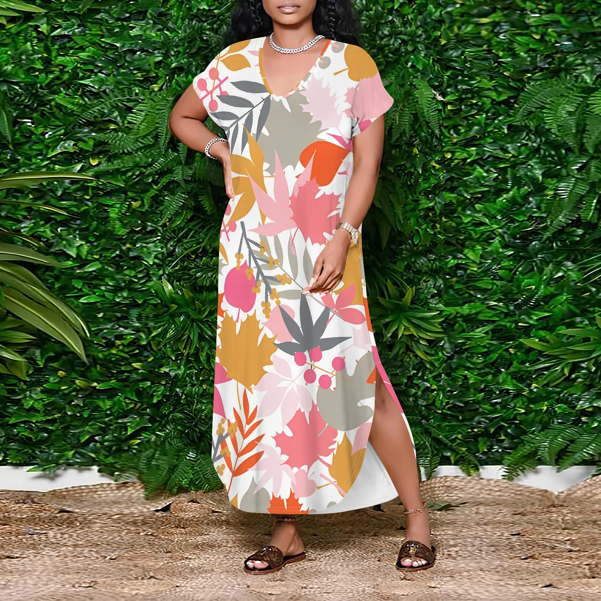 ชุดเดรสแม็กซี่เดรสไหล่เดียวลายดอกไม้สีสันสดใสฤดูร้อนลําลอง Boho Beachwear สําหรับผู้หญิง