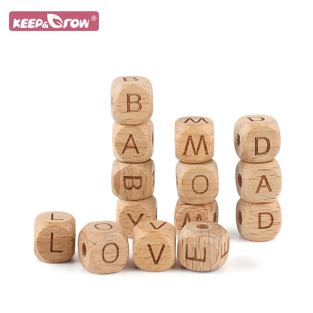 10/100/300/500/1000pcs Houten Letter Kralen Baby Bijtring DIY Tandjes Fopspeenketting 12mm Engels Alfabet Natuurlijke Houten Kraal