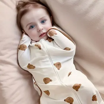 Baby Sleeping Bag Newborn Baby Anti-shock Sleeping Bag Pajamas Baby Pajamas Light Zipper Crawling Suit Anti-kick Cartoon Bear