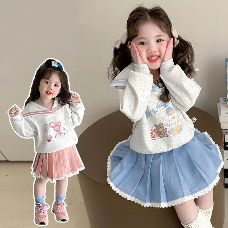 

Baby Girl Clothes Set Size 2-9Y Kid Dresses Set Child 2-Pieces Of Navy Collar Top+Skirt Bottom Jk Uniform Set Toddler Dress Suit