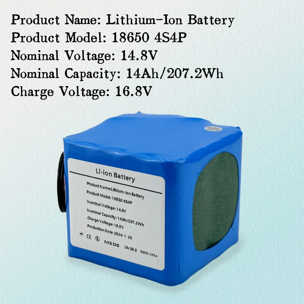 18650 4S4P Li-ion Power Battery 14.8V 14Ah Rechargeable Battery With BMS For LED Night Fishing Light Heater Miner's Light Amplif