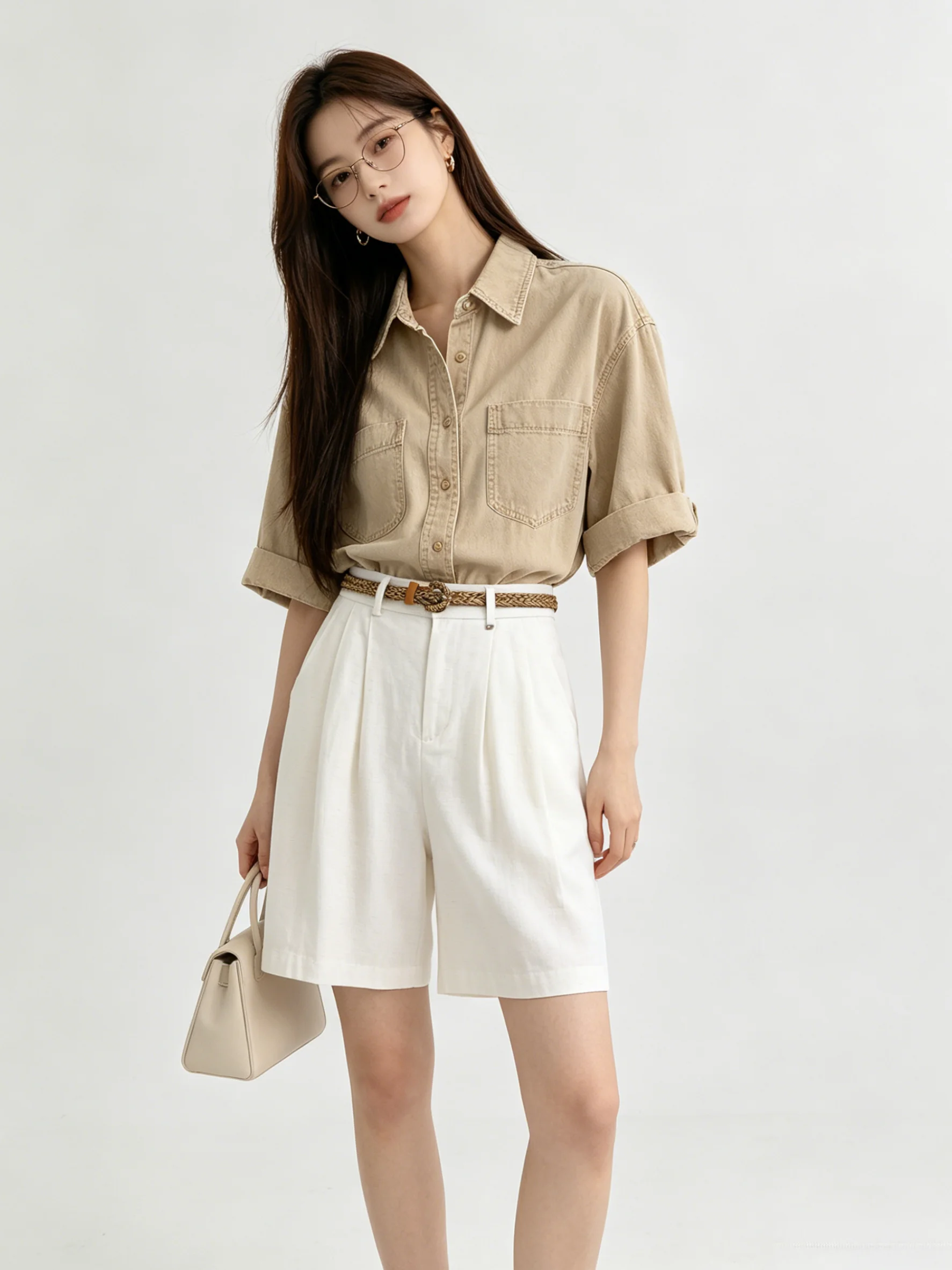 

High Waist Wide Leg Short Pants Women's Slimming Loose A-Line Shorts Belt Casual Breathable Skin-Friendly Commuting Pants