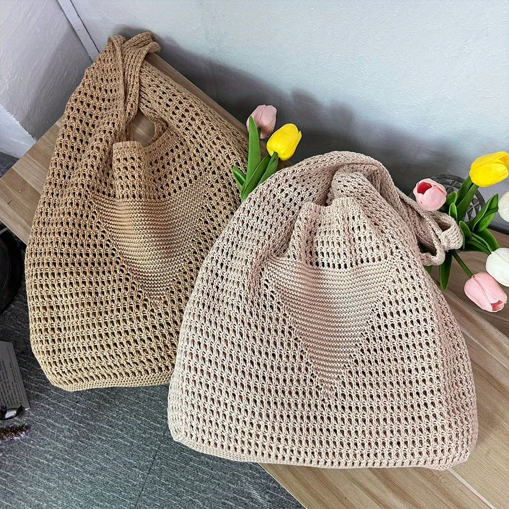 

Легкая минималистичная женская вязаная сумка через плечо, повседневная большая сумка большой вместимости, повседневная дорожная сумка